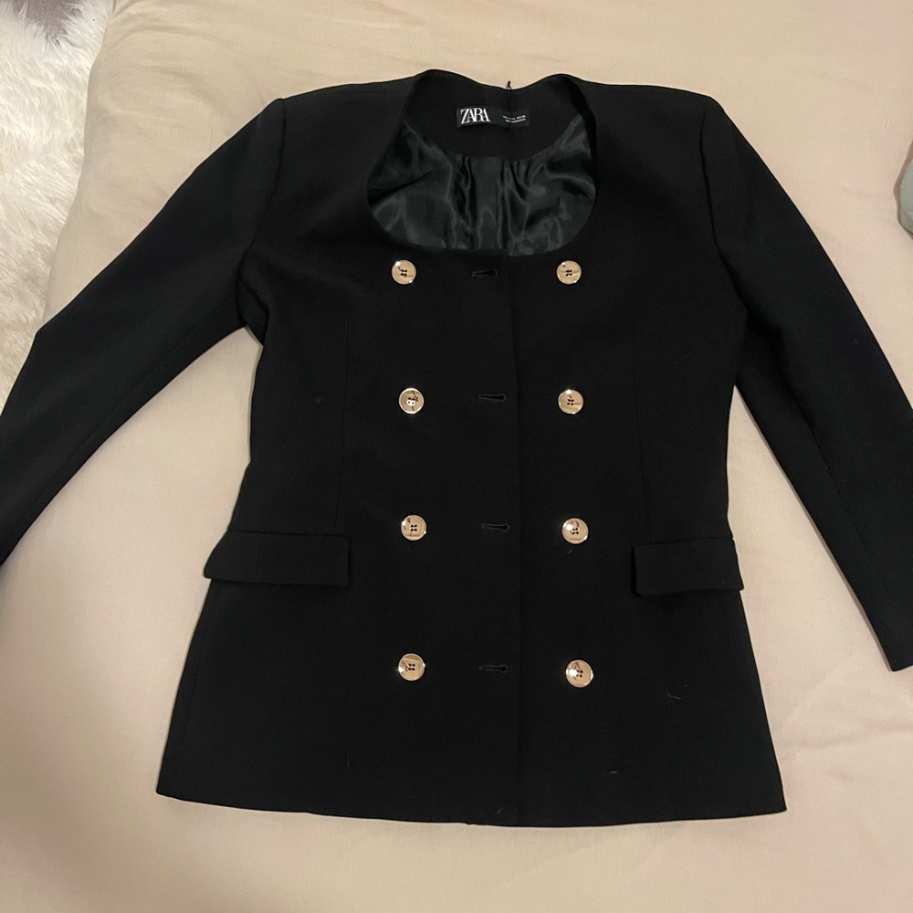 Zara Black Women's Blazer with Gold Buttons
